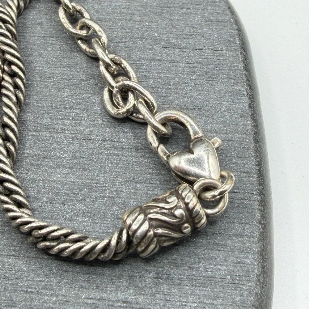 Silver Tone Openwork Floral Medallion Pendant Rope Chain Boho Statement Necklace
